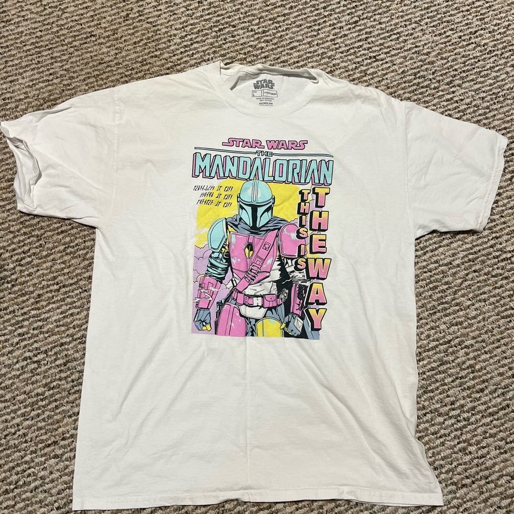 Star Wars Mandalorian Pink and Yellow Graphic Tee